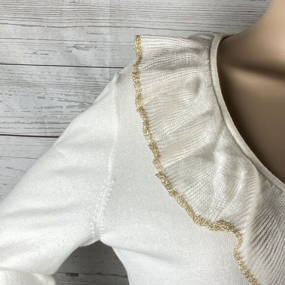 Chaps Sweater Glittery Trim Ruffled - Picture 3 of 12